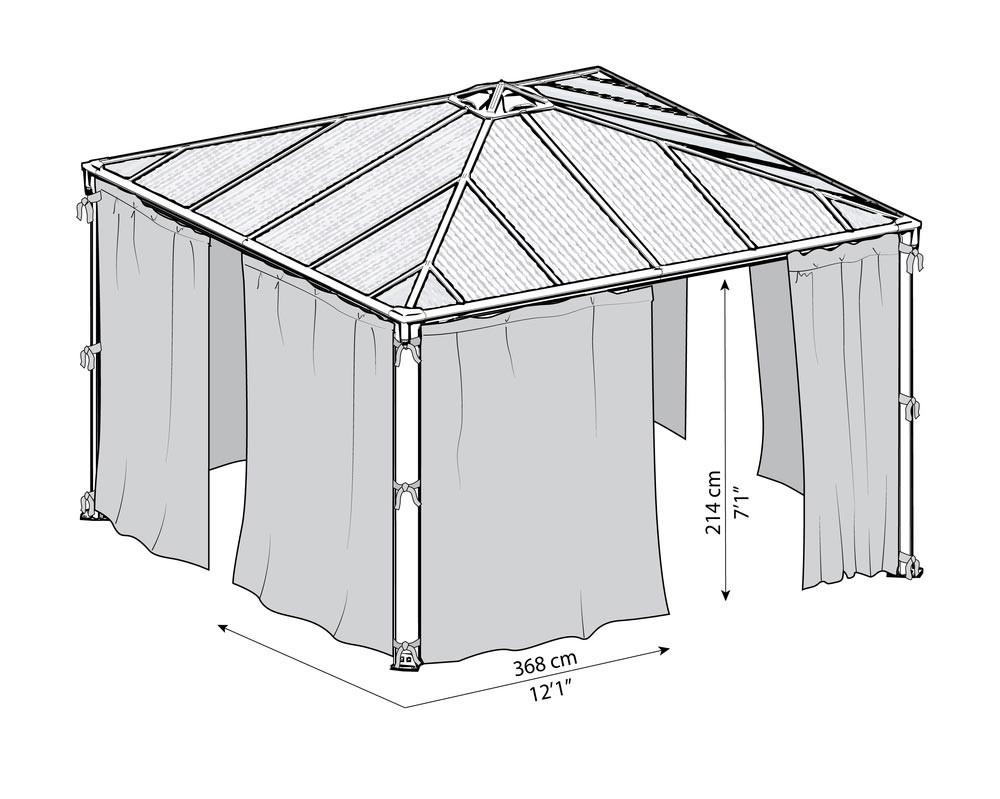 Palram Garden Gazebos Palermo 3000 & 3600 Grey Bronze Curtains Netting Dimensions