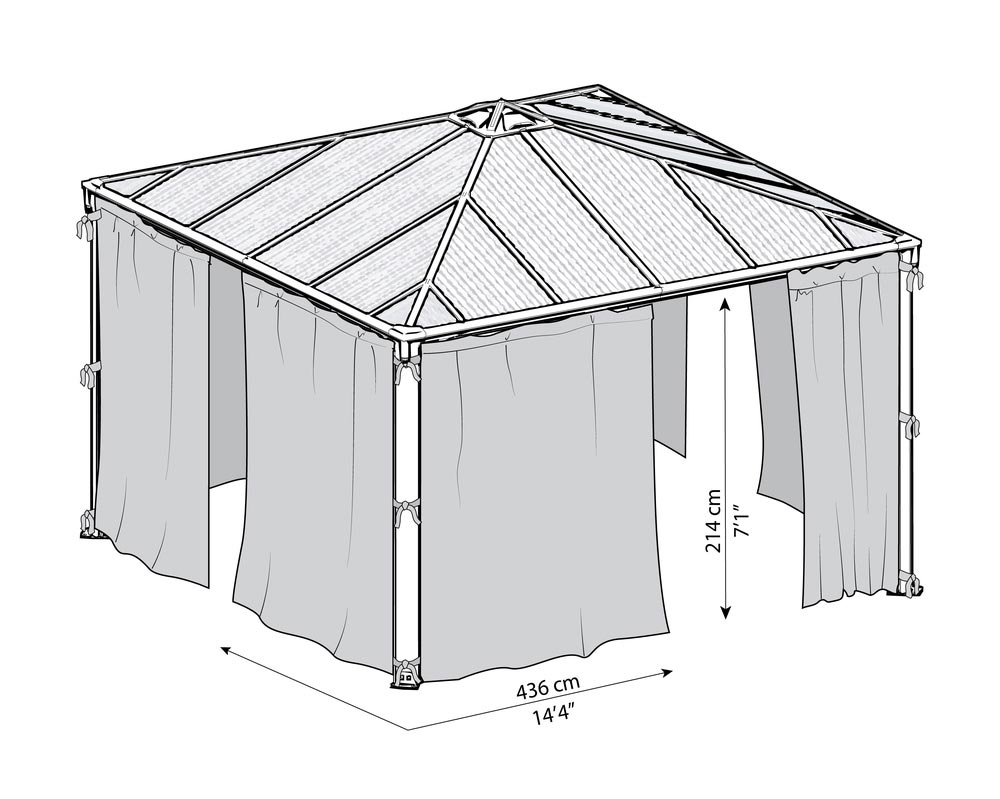 Palram Garden Gazebos Palermo 4300 Grey Bronze Curtains Netting Dimensions